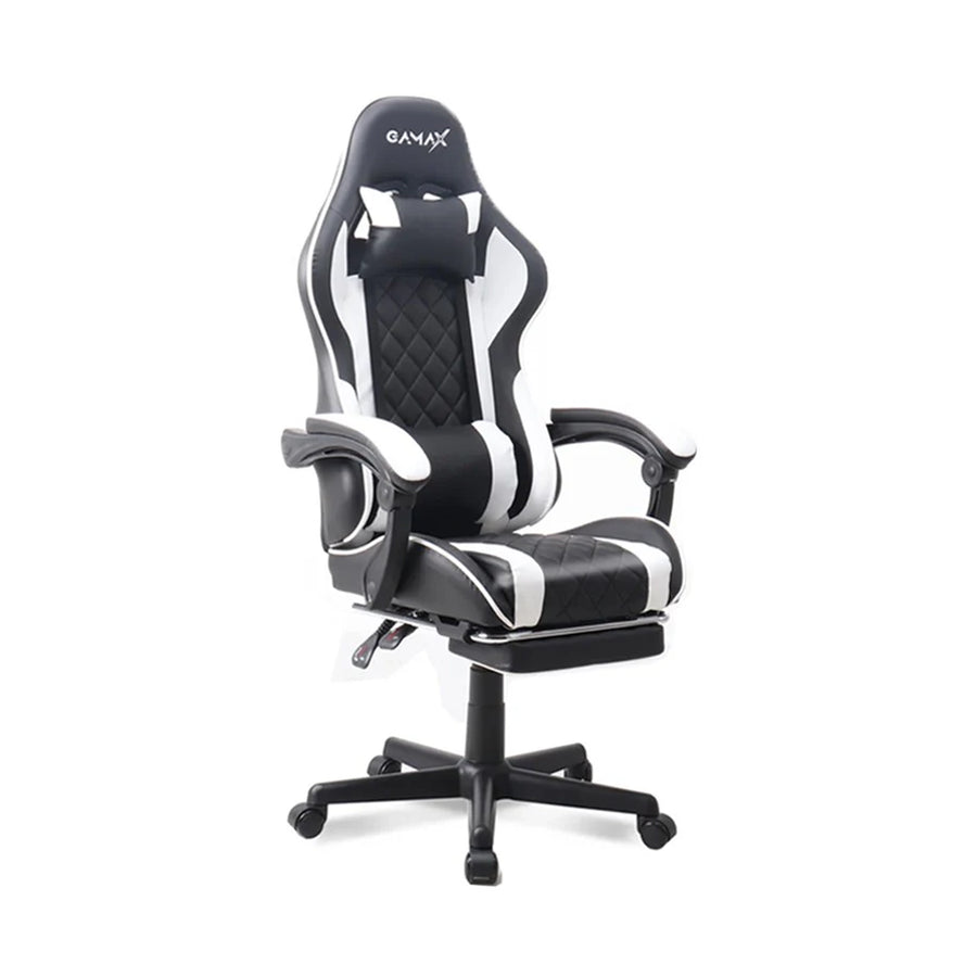Gamax Gaming Chair Model 1-LT001L with Linkage Function Armrest & Retractable Footrest - White