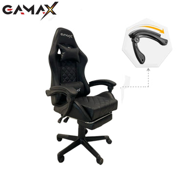 Gamax Gaming Chair Model 1-LT001L with Linkage Function Armrest & Retractable Footrest - Black