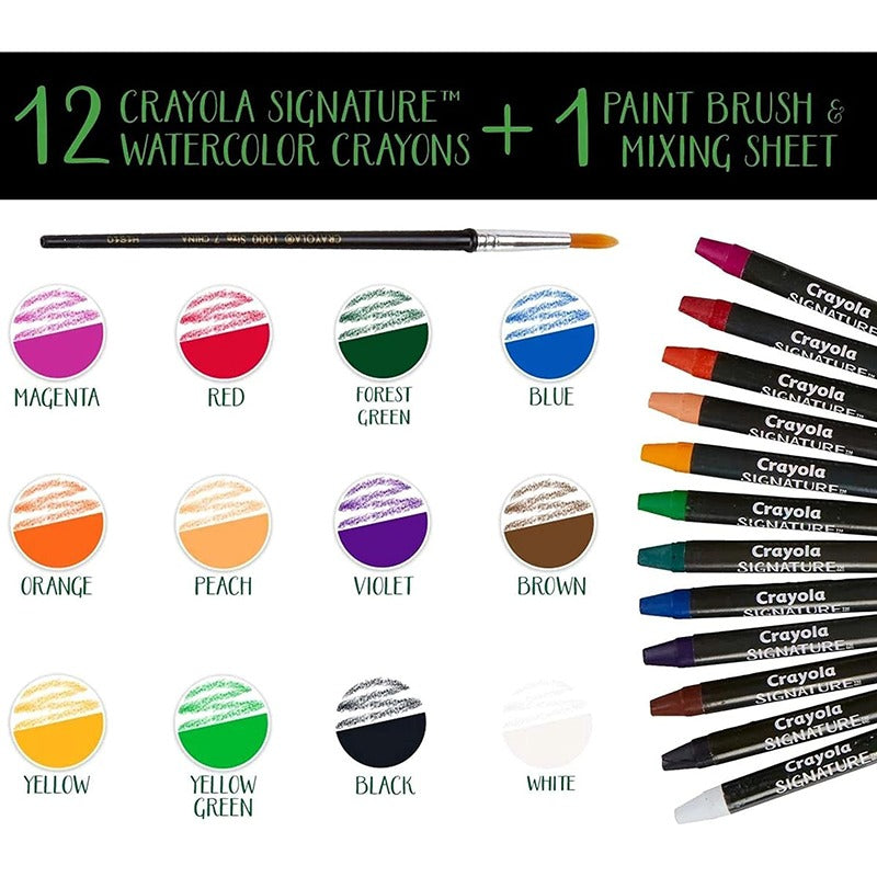 Crayola Signature Premium Watercolor Crayon Sticks & Paintbrush 12 Count