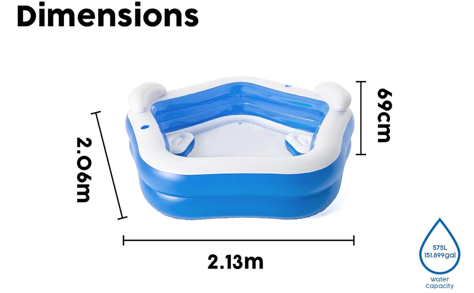 Bestway®  7' x 6'9" x 27"/2.13m x 2.06m x 69cm Family Fun Pool