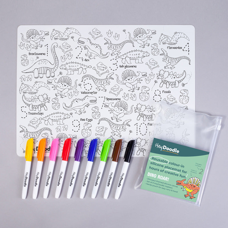 HeyDoodle Dino Road Silicone Mat Colouring
