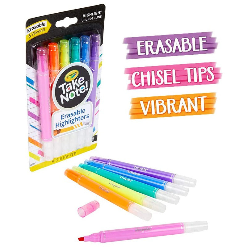 Crayola Take Note Erasable Highlighters Markers 6ct