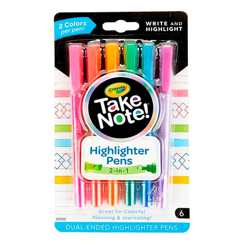 Crayola Take Note Dual-Ended Highlighter Pens (Pack of 6)
