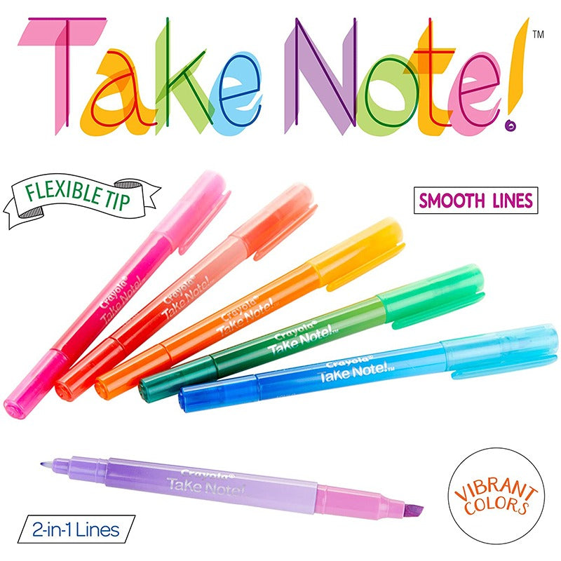 Crayola Take Note Dual-Ended Highlighter Pens (Pack of 6)