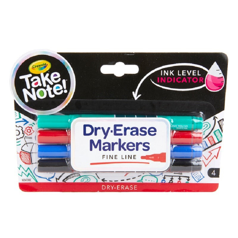 Crayola Take Note Dry Erase Markers, Chisel Tip - 4 Count