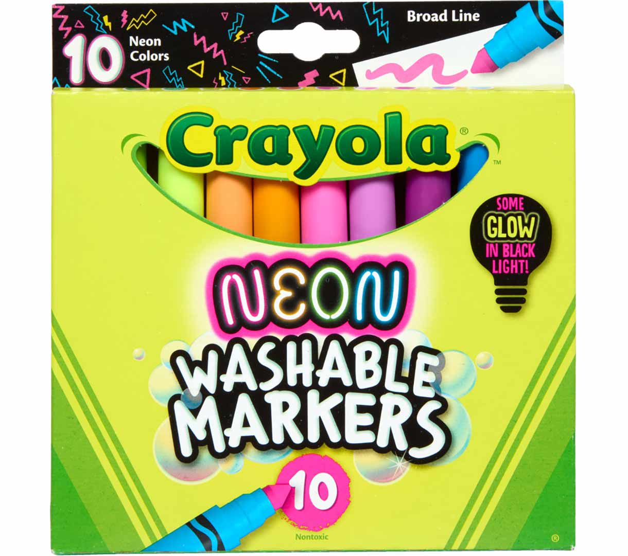 Crayola Neon Washable Markers Broad Line - 10 Pieces