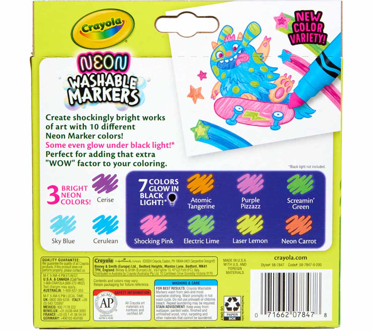 Crayola Neon Washable Markers Broad Line - 10 Pieces