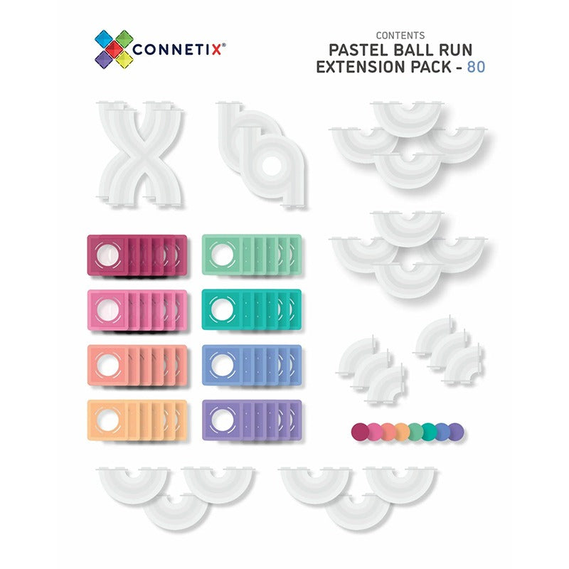 Connetix - Tiles 80 Piece Pastel Ball Run Expansion Pack