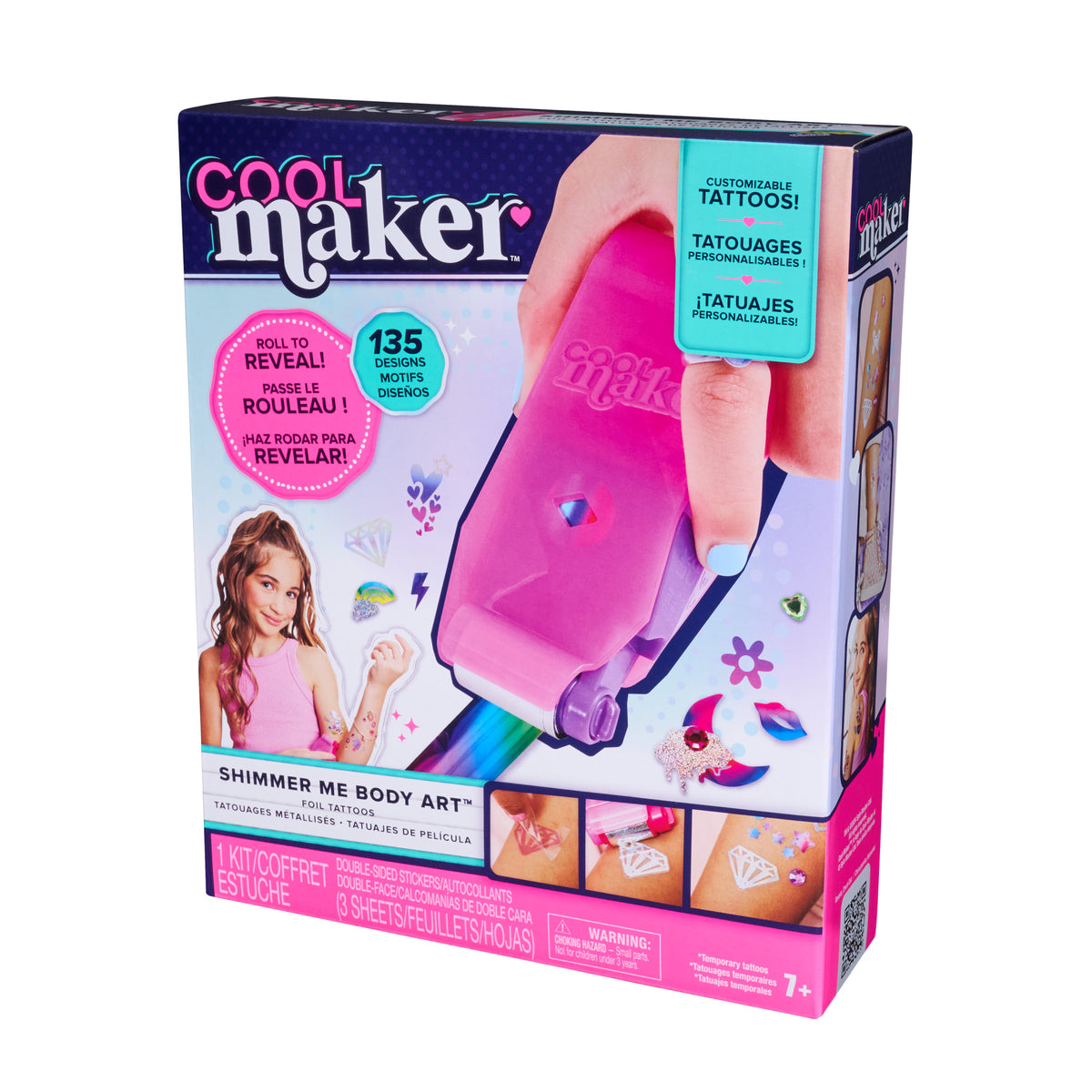 Cool Maker, Shimmer Me Body Art with Roller, Gems & 3 Foils, 135 Metallic Temporary Tattoo Designs, Arts and Crafts Kids’ Toys for Girls