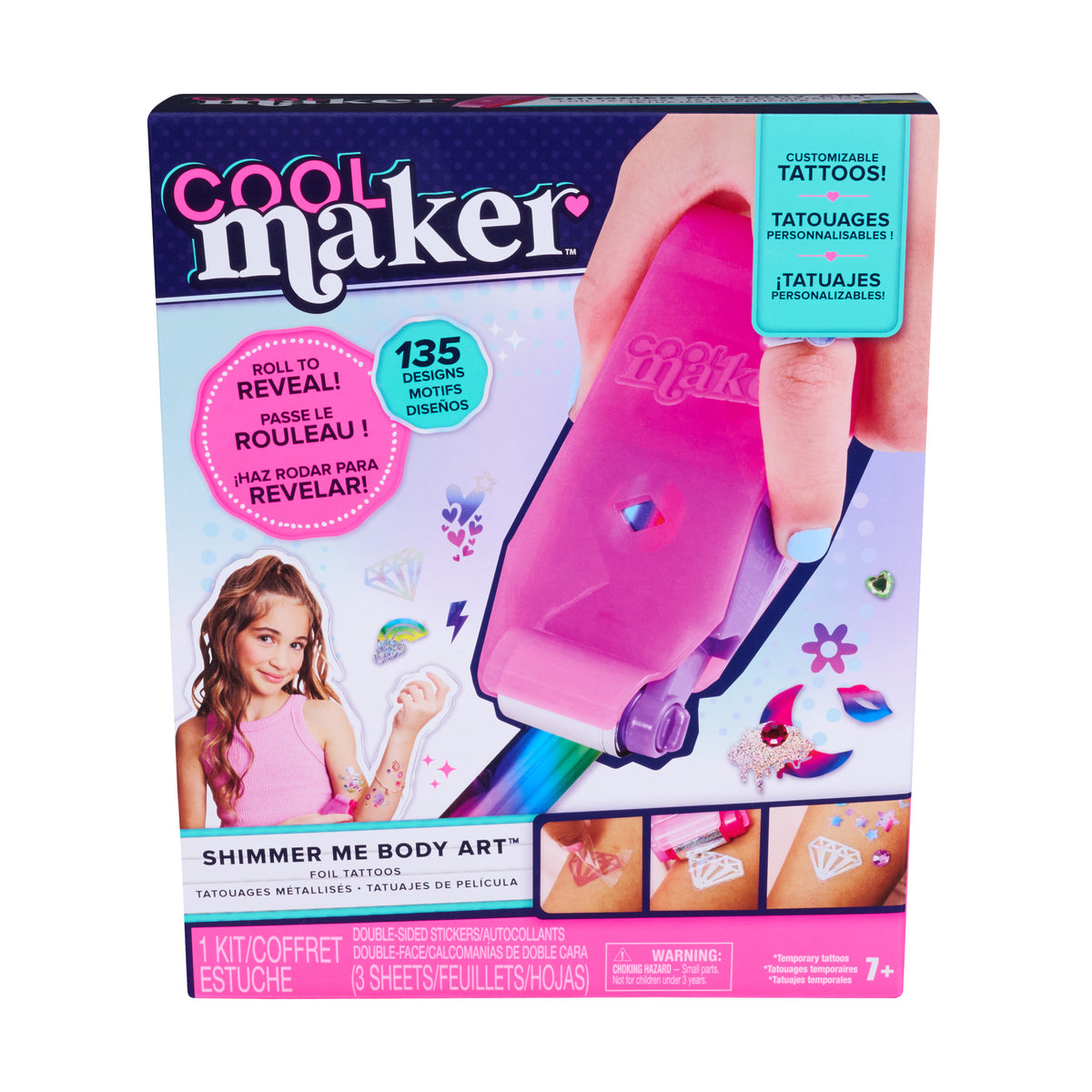 Cool Maker, Shimmer Me Body Art with Roller, Gems & 3 Foils, 135 Metallic Temporary Tattoo Designs, Arts and Crafts Kids’ Toys for Girls