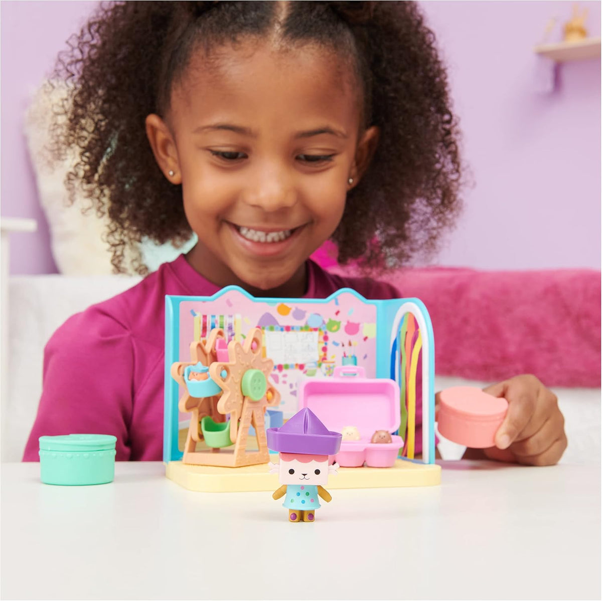 Gabby's Dollhouse, Craft-a-riffic Baby Room with the Cat Character Baby Box, Accessories, Furniture and Boxes with Surprise, for Ages 3+