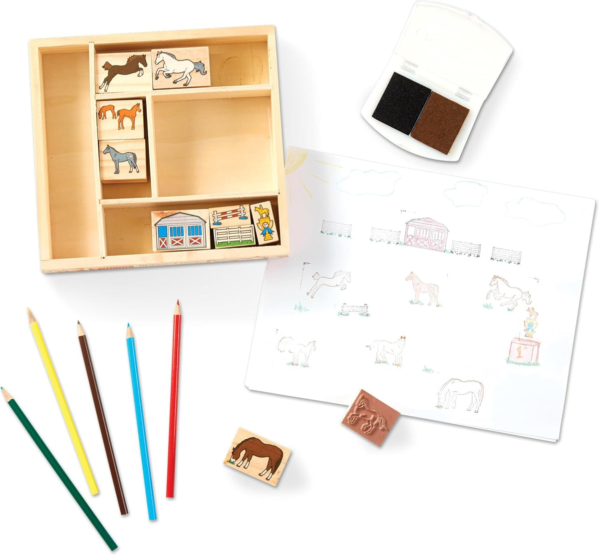 Melissa & Doug Wooden Stamp Activity Set: Horse Stable - 10 Stamps