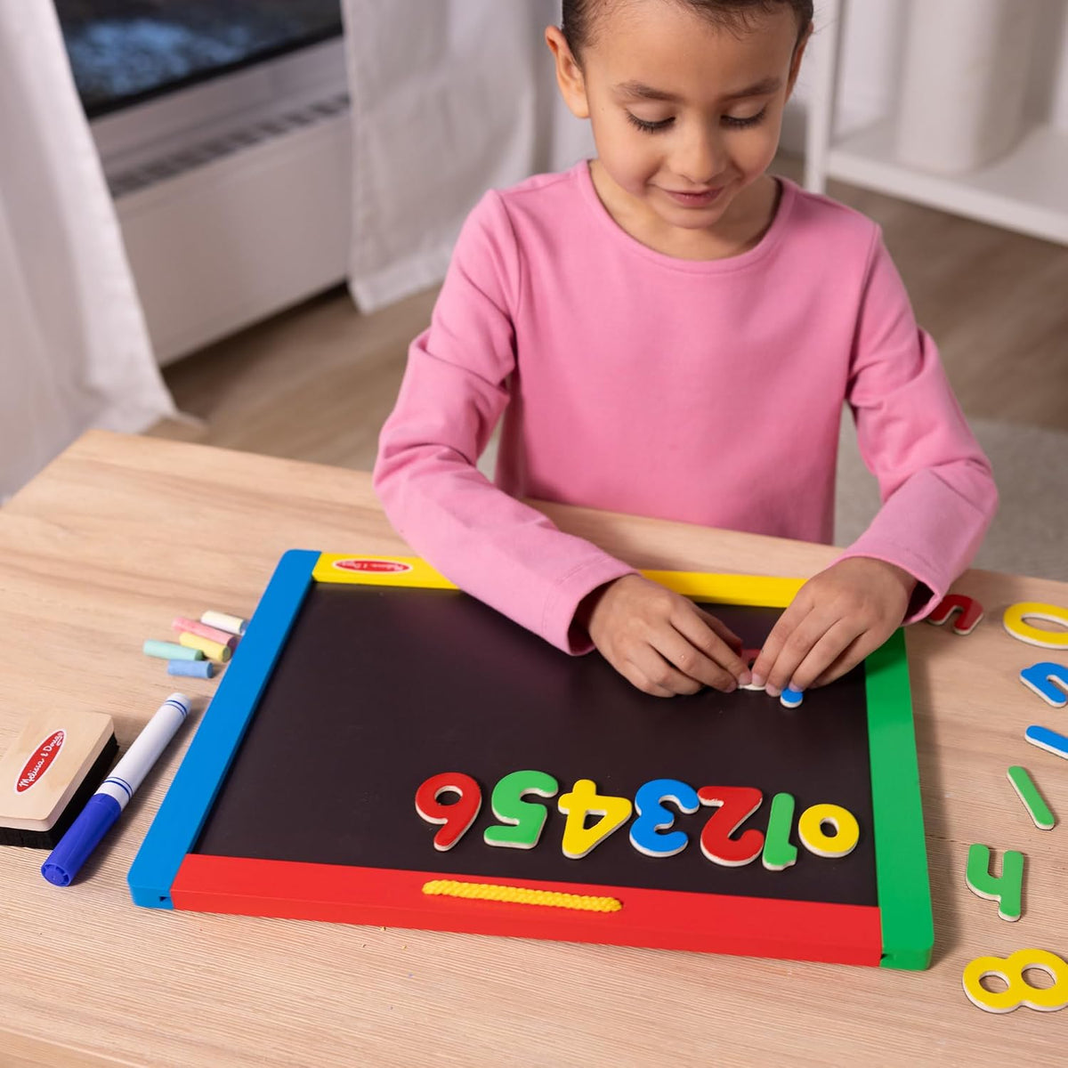 Melissa & Doug Magnetic Chalkboard & Dry-Erase Board – Double-Sided Wooden Art Board