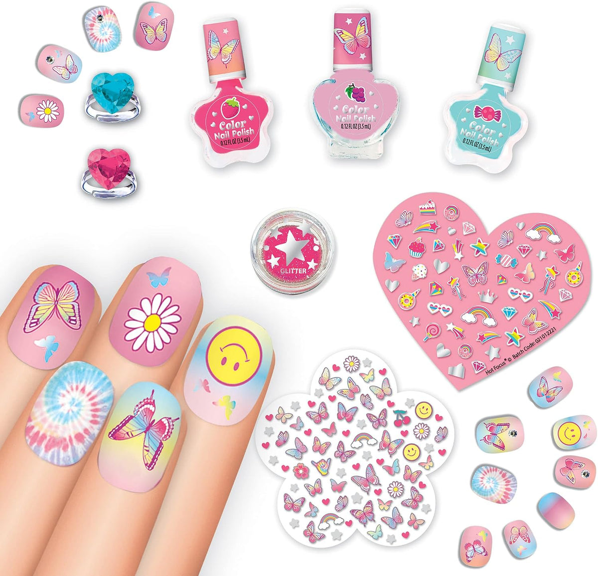 HOT FOCUS BLITZ AND GLITZ NAIL ART TIE DYE BUTTERFLY