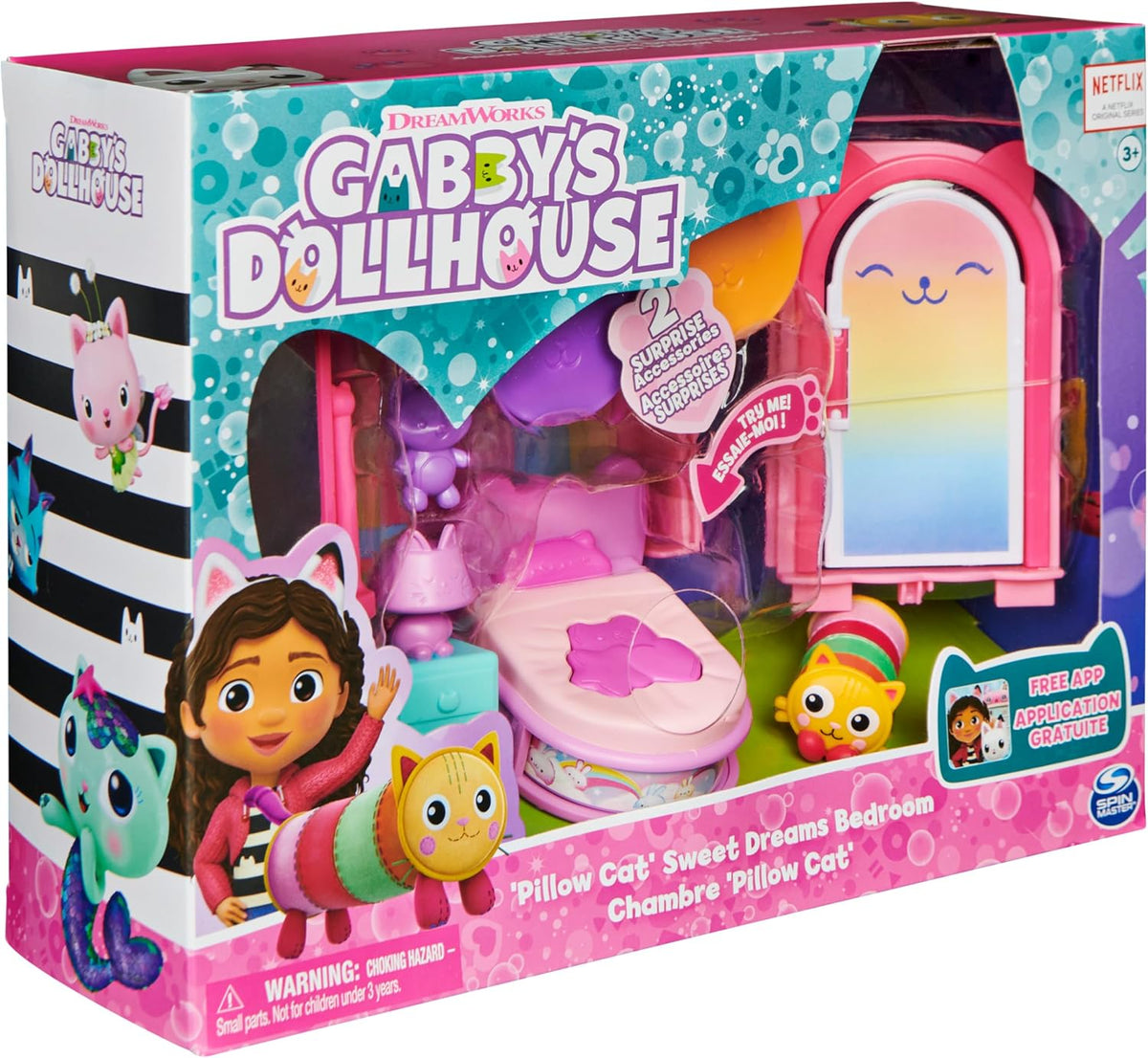 Gabby's Dollhouse Sweet Dreams Bedroom with Cat Pillow and 3 Accessories