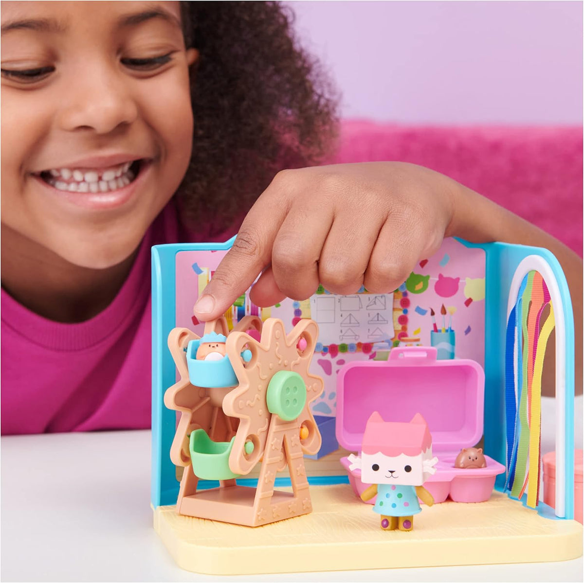 Gabby's Dollhouse, Craft-a-riffic Baby Room with the Cat Character Baby Box, Accessories, Furniture and Boxes with Surprise, for Ages 3+