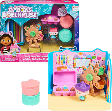 Gabby's Dollhouse, Craft-a-riffic Baby Room with the Cat Character Baby Box, Accessories, Furniture and Boxes with Surprise, for Ages 3+