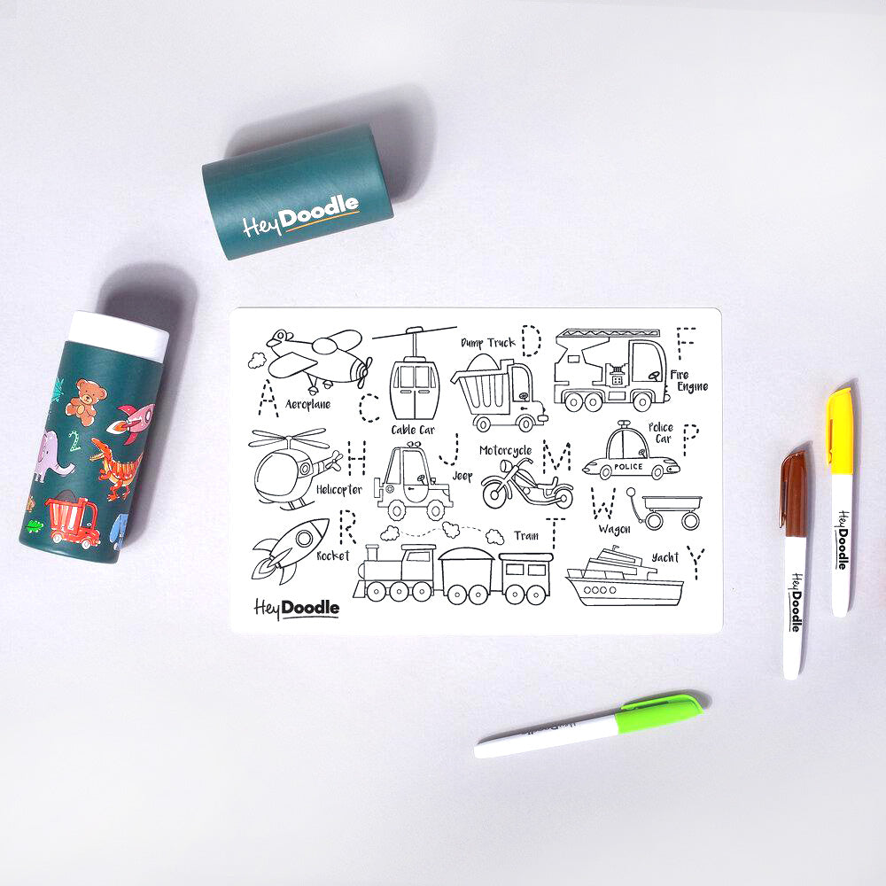 HeyDoodle Mini Reusable Silicone Placemat - Toot Toot Honk