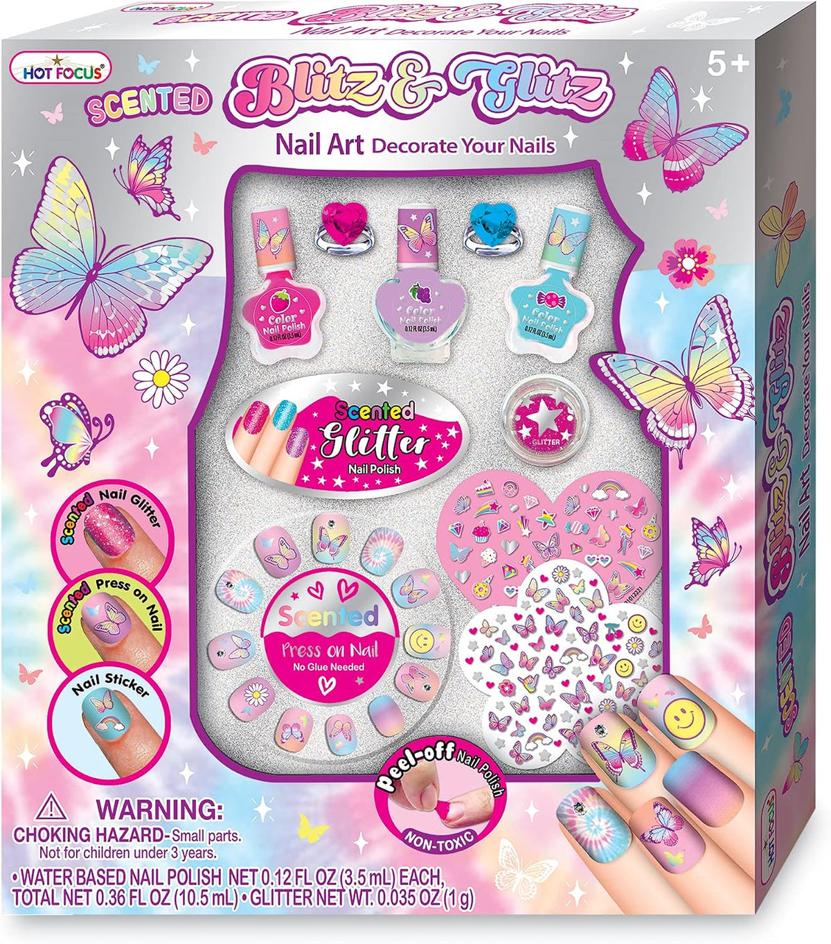 HOT FOCUS BLITZ AND GLITZ NAIL ART TIE DYE BUTTERFLY