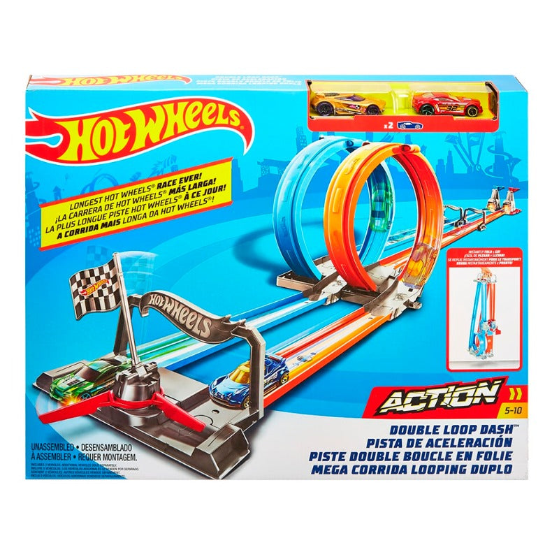 Hot Wheels Double Loop Dash Drag Racing Playset with 2 Vehicles