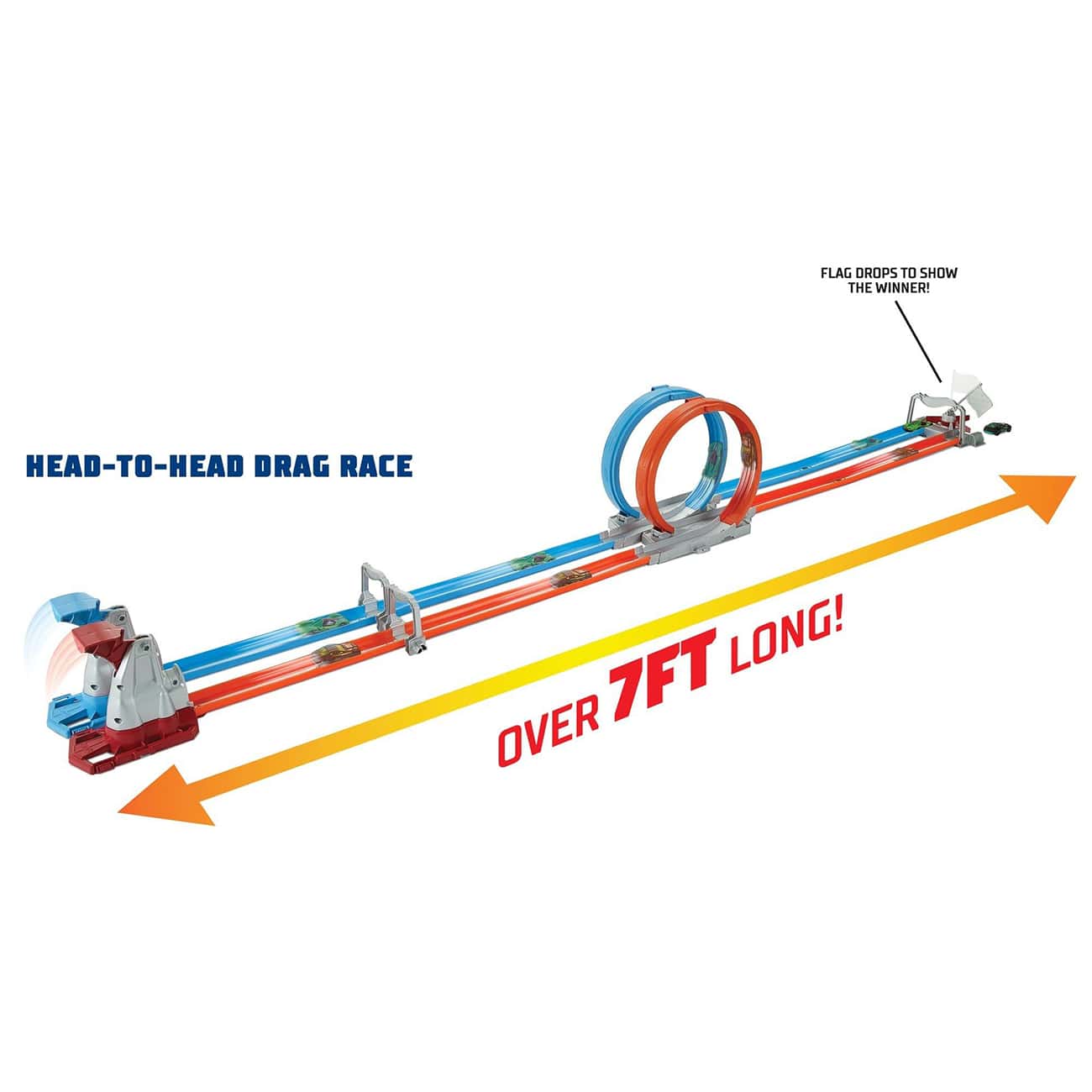 Hot Wheels Double Loop Dash Drag Racing Playset with 2 Vehicles