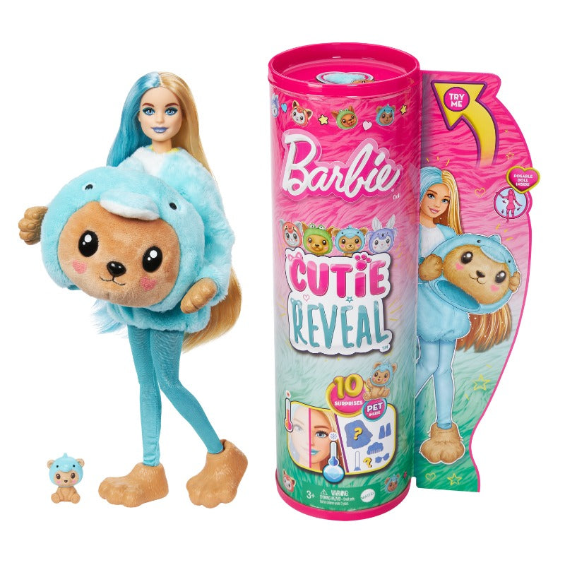 Barbie Cutie Reveal Doll with Stuffed Animal Outfit and 10 Surprises - Blue