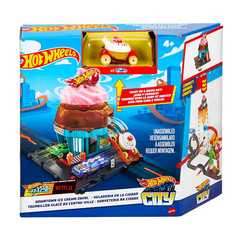 Hot Wheels City Track and Ice Cream Shop Playset Swirl