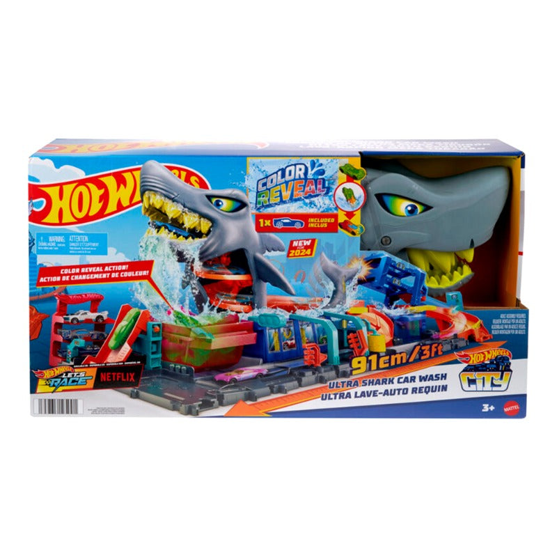 Hot Wheels Ultra Shark City Car Wash Game with Color Reveal Game