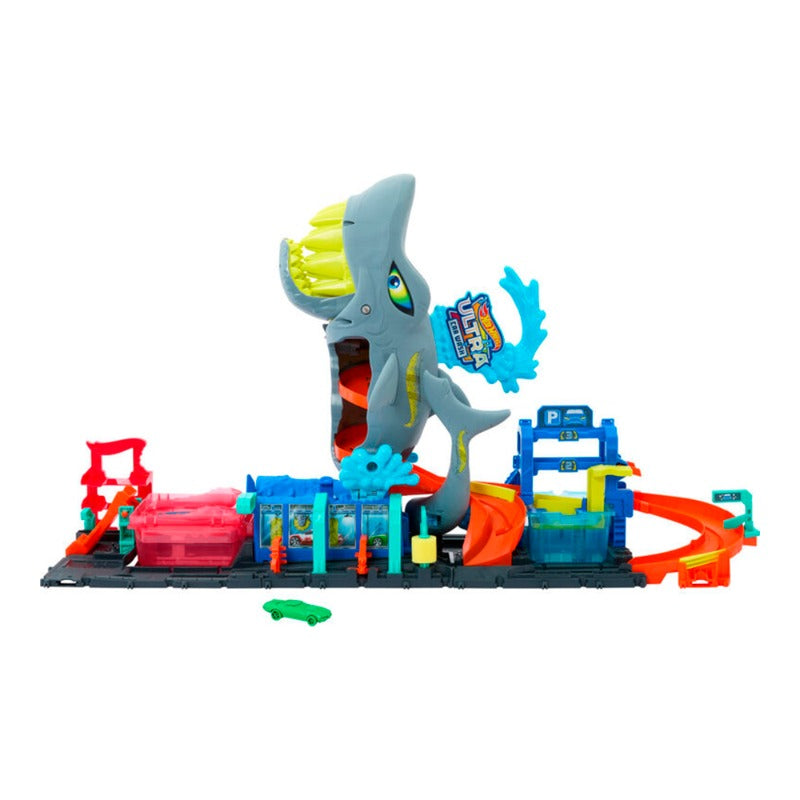 Hot Wheels Ultra Shark City Car Wash Game with Color Reveal Game