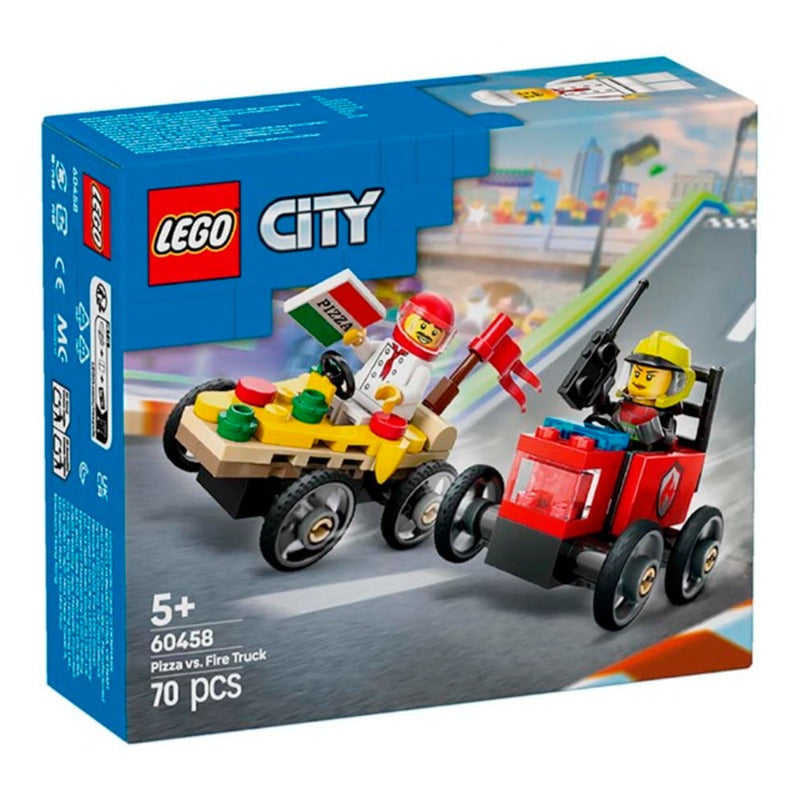 LEGO City Pizza Vs Fire Truck Race Car Pack Toy Soapbox Racing Set 60458
