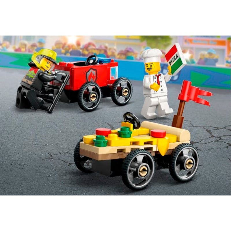 LEGO City Pizza Vs Fire Truck Race Car Pack Toy Soapbox Racing Set 60458
