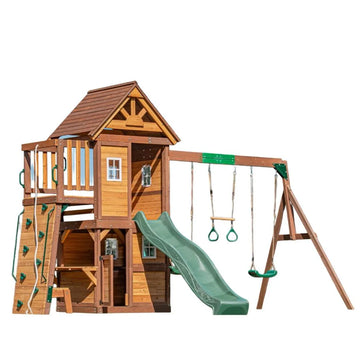 Mountpeak Kazbek Swing Set And 2 Level Play House With Wooden Roof