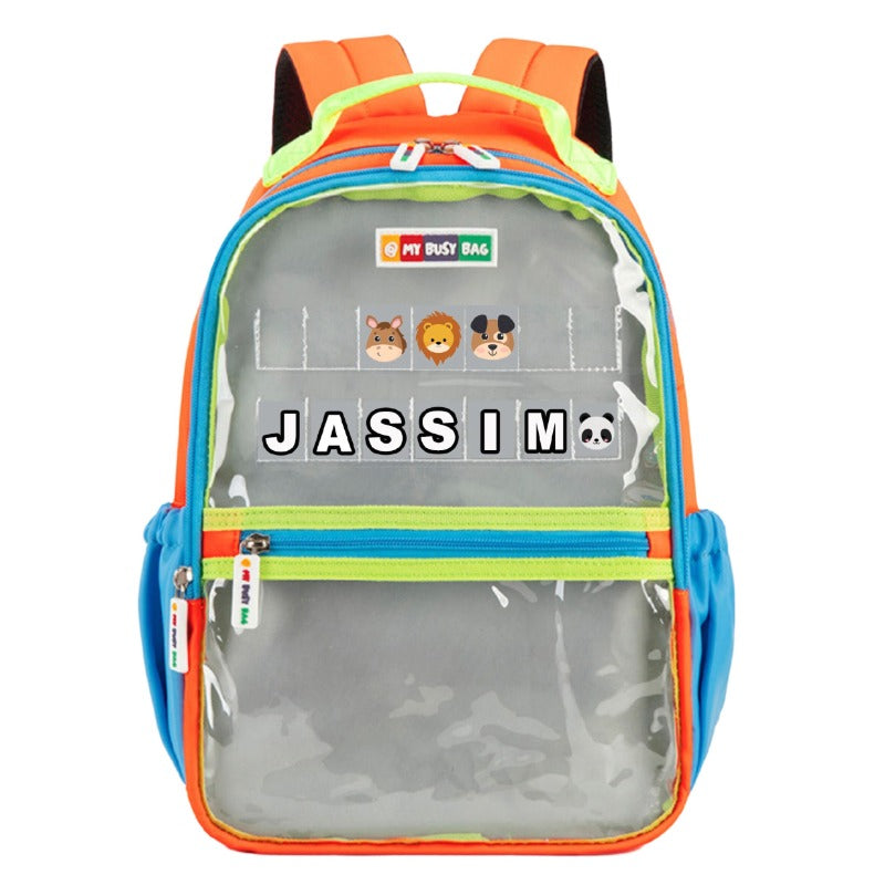 My Busy Bag Add Your Name Backpack - Orange and Neon