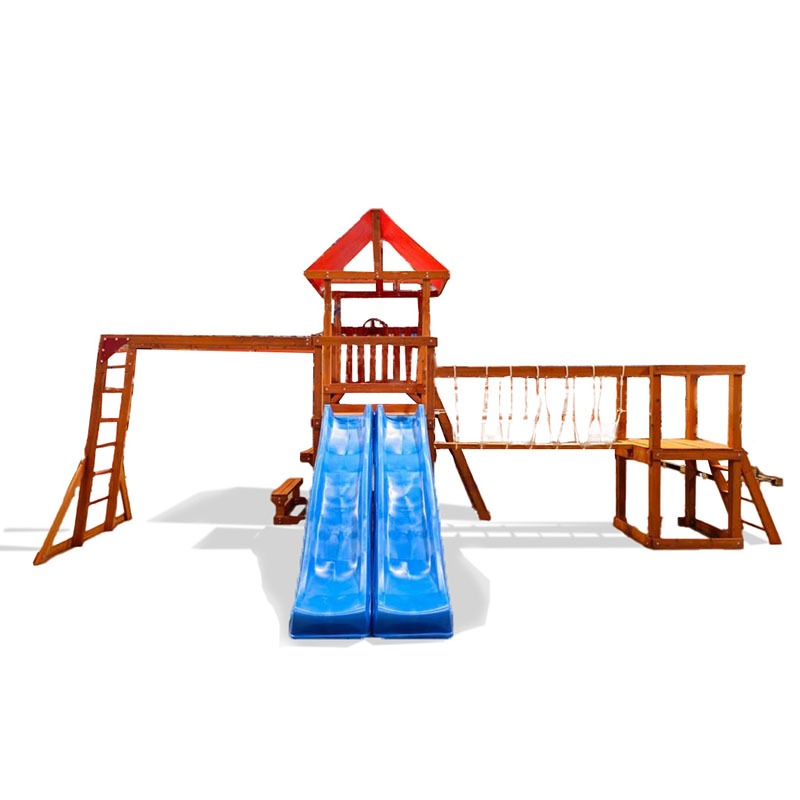 Dolphin Playground Wooden Swing Set With Climbing Wall