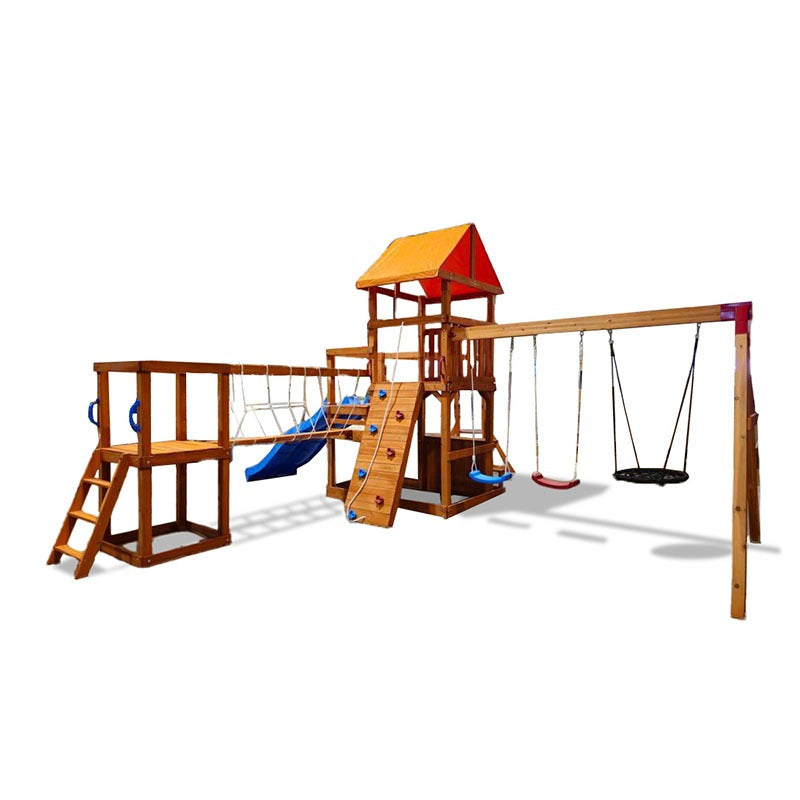 Dolphin Playground Wooden Swing Set With Climbing Wall