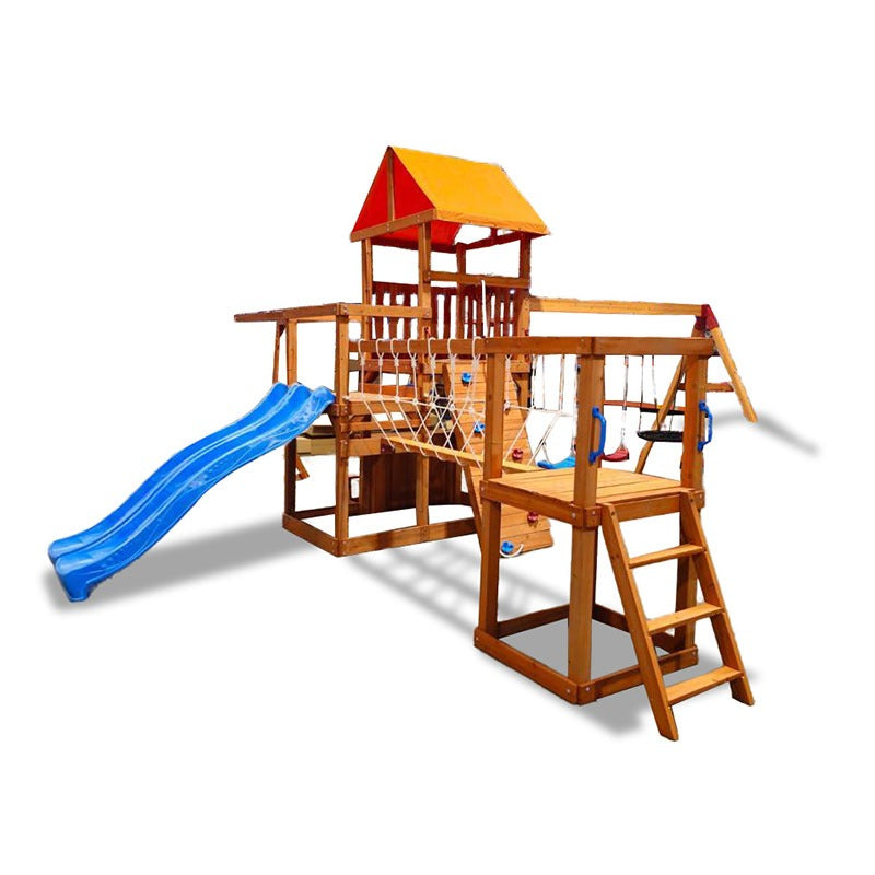 Dolphin Playground Wooden Swing Set With Climbing Wall