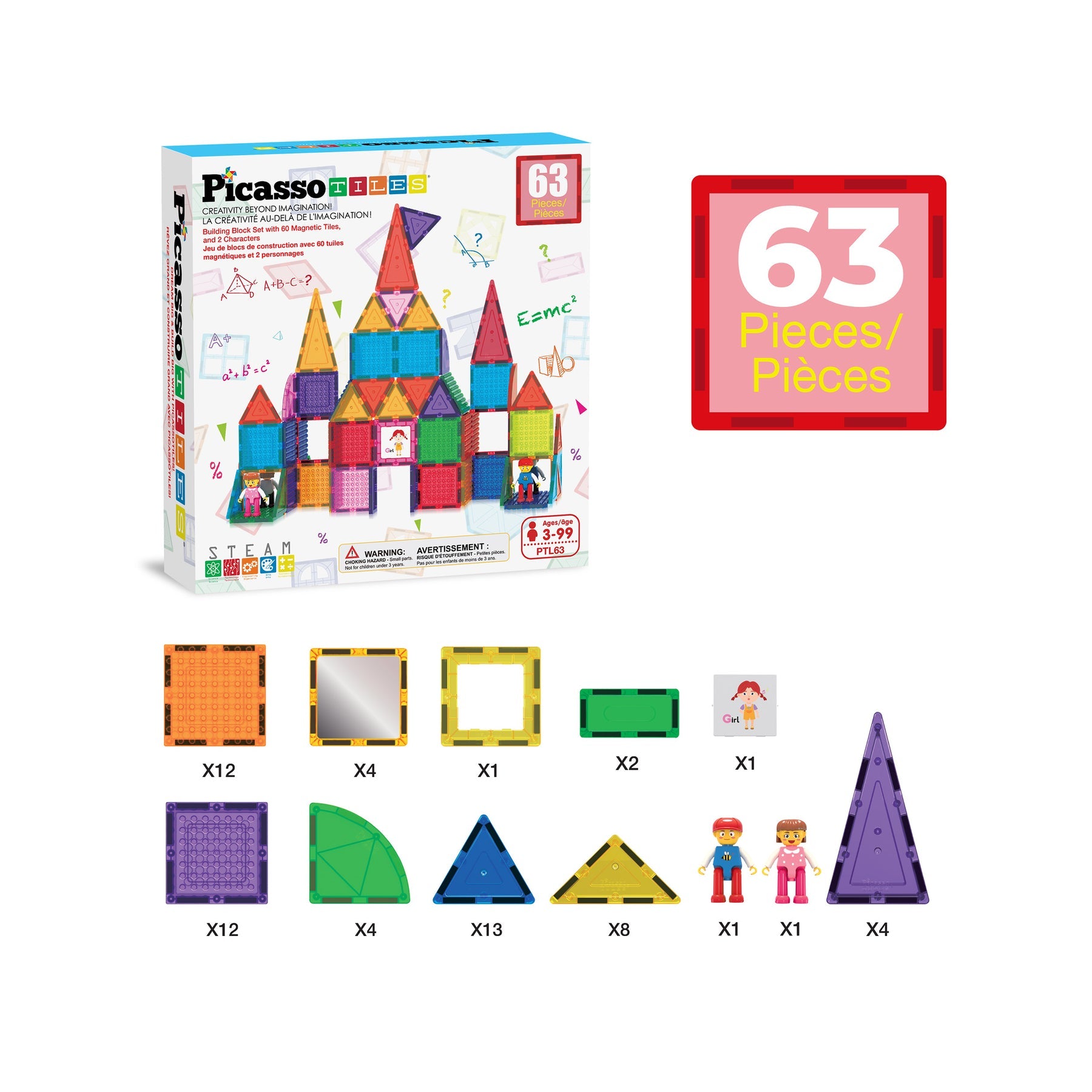 Picasso Tiles Magnetic Building Set - 63 Piece