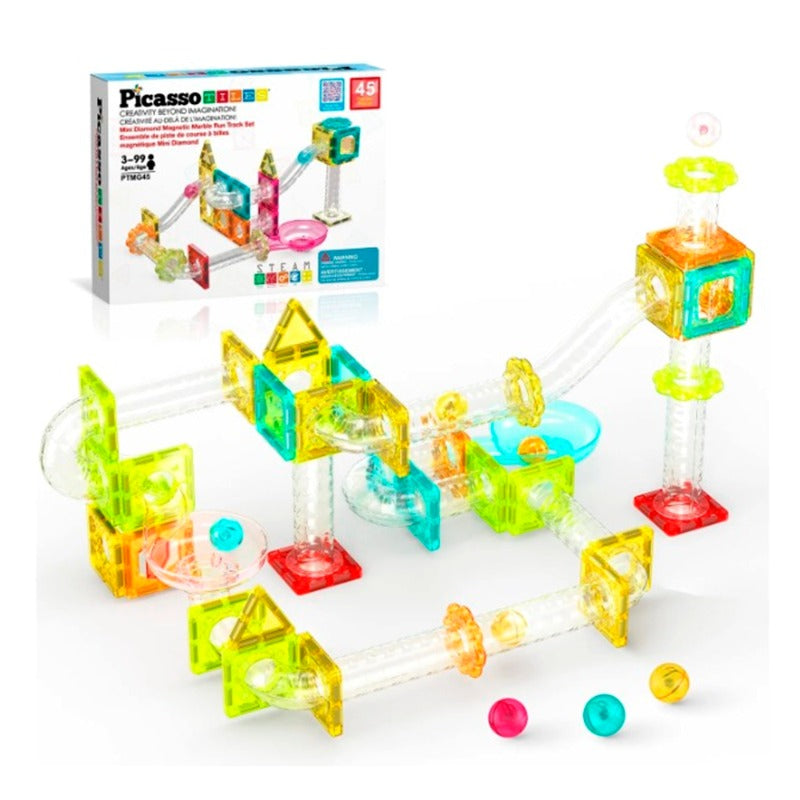 Picasso Tiles Magnetic Mini Diamond Marble Run Track Set 45 Pcs