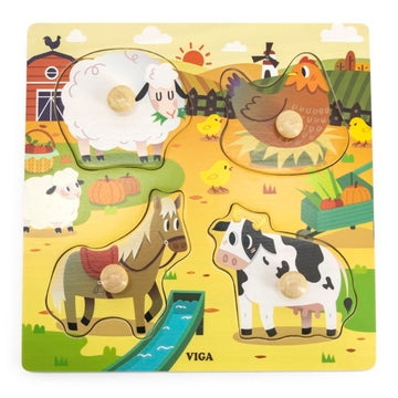 VIGA - Wooden Knob Puzzle - Farm Animals