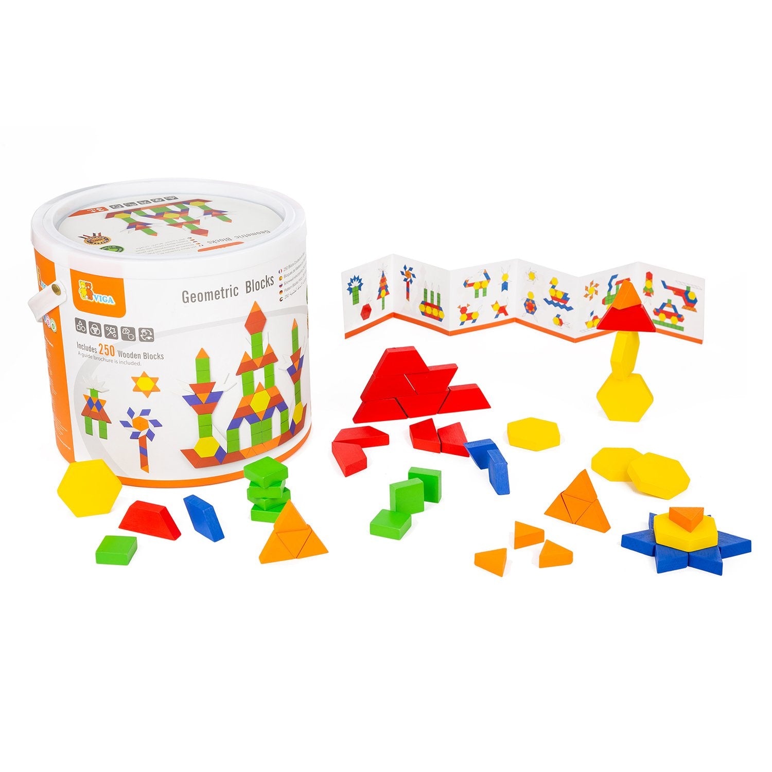 VIGA - Wooden Pattern Blocks - 250 Pcs