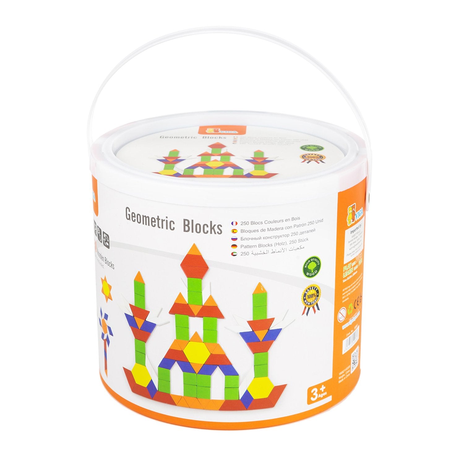 VIGA - Wooden Pattern Blocks - 250 Pcs