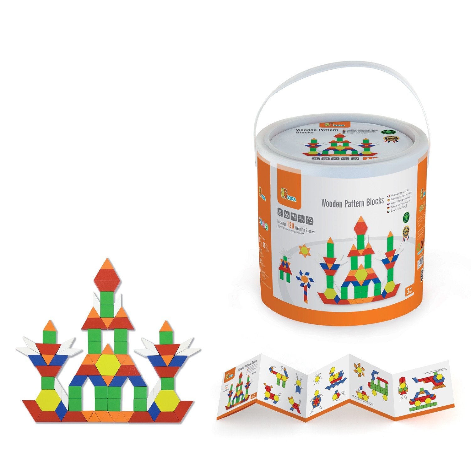 VIGA - Wooden Pattern Blocks - 250 Pcs