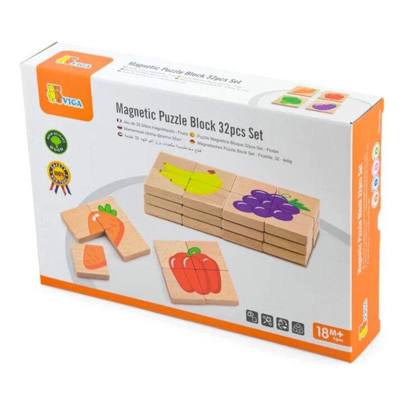 VIGA - Wooden Magnetic Puzzle Fruits And Vegetables