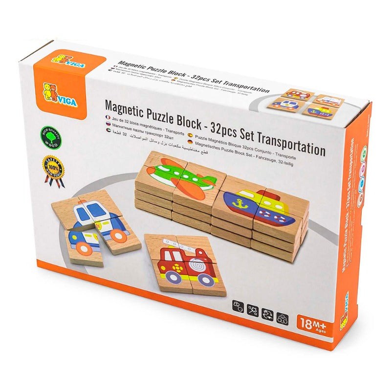 VIGA - Magnetic Puzzle Transportation 32 Pcs Set
