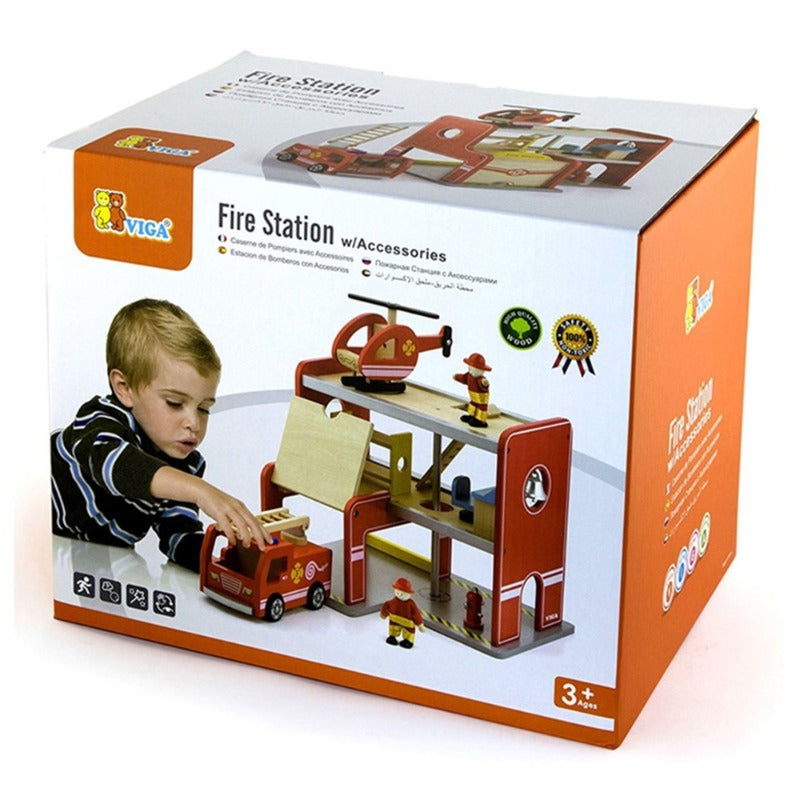VIGA - Wooden Fire Station Playset