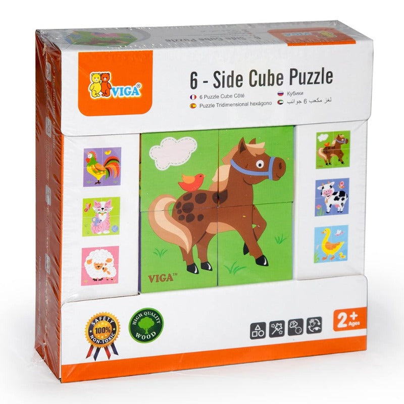 VIGA - 6 Side Cube Puzzle - Farm Animals