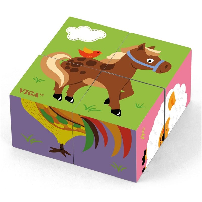 VIGA - 6 Side Cube Puzzle - Farm Animals