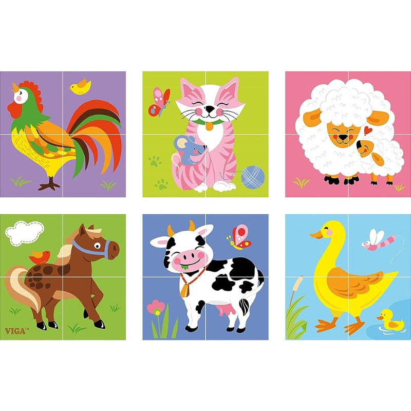 VIGA - 6 Side Cube Puzzle - Farm Animals